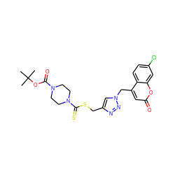 CC(C)(C)OC(=O)N1CCN(C(=S)SCc2cn(Cc3cc(=O)oc4cc(Cl)ccc34)nn2)CC1 ZINC000103297605