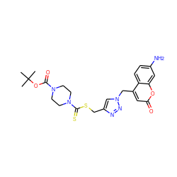 CC(C)(C)OC(=O)N1CCN(C(=S)SCc2cn(Cc3cc(=O)oc4cc(N)ccc34)nn2)CC1 ZINC000103297615