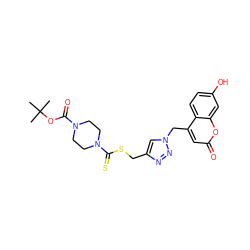 CC(C)(C)OC(=O)N1CCN(C(=S)SCc2cn(Cc3cc(=O)oc4cc(O)ccc34)nn2)CC1 ZINC000095590366