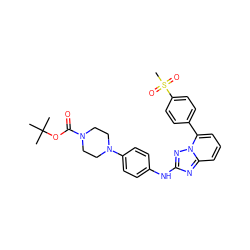 CC(C)(C)OC(=O)N1CCN(c2ccc(Nc3nc4cccc(-c5ccc(S(C)(=O)=O)cc5)n4n3)cc2)CC1 ZINC000096169600