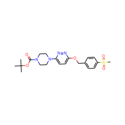 CC(C)(C)OC(=O)N1CCN(c2ccc(OCc3ccc(S(C)(=O)=O)cc3)nn2)CC1 ZINC000084732517