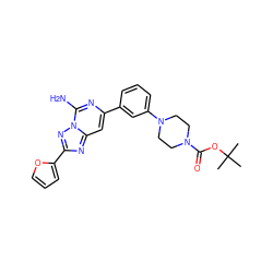 CC(C)(C)OC(=O)N1CCN(c2cccc(-c3cc4nc(-c5ccco5)nn4c(N)n3)c2)CC1 ZINC000040896566