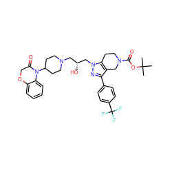 CC(C)(C)OC(=O)N1CCc2c(c(-c3ccc(C(F)(F)F)cc3)nn2C[C@H](O)CN2CCC(N3C(=O)COc4ccccc43)CC2)C1 ZINC000034804884