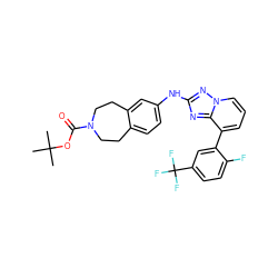 CC(C)(C)OC(=O)N1CCc2ccc(Nc3nc4c(-c5cc(C(F)(F)F)ccc5F)cccn4n3)cc2CC1 ZINC000096169774