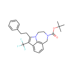 CC(C)(C)OC(=O)N1CCn2c(CCc3ccccc3)c(C(F)(F)F)c3cccc(c32)C1 ZINC000146225919