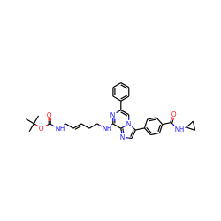 CC(C)(C)OC(=O)NC/C=C/CCNc1nc(-c2ccccc2)cn2c(-c3ccc(C(=O)NC4CC4)cc3)cnc12 ZINC000200564074