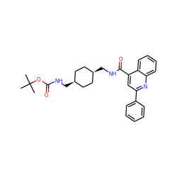 CC(C)(C)OC(=O)NC[C@H]1CC[C@@H](CNC(=O)c2cc(-c3ccccc3)nc3ccccc23)CC1 ZINC000101433018