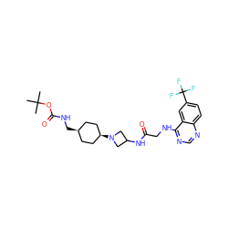 CC(C)(C)OC(=O)NC[C@H]1CC[C@@H](N2CC(NC(=O)CNc3ncnc4ccc(C(F)(F)F)cc34)C2)CC1 ZINC000261139425