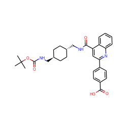 CC(C)(C)OC(=O)NC[C@H]1CC[C@H](CNC(=O)c2cc(-c3ccc(C(=O)O)cc3)nc3ccccc23)CC1 ZINC000253809858