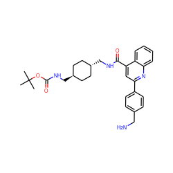 CC(C)(C)OC(=O)NC[C@H]1CC[C@H](CNC(=O)c2cc(-c3ccc(CN)cc3)nc3ccccc23)CC1 ZINC000261186154