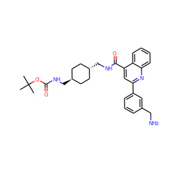 CC(C)(C)OC(=O)NC[C@H]1CC[C@H](CNC(=O)c2cc(-c3cccc(CN)c3)nc3ccccc23)CC1 ZINC000253809863