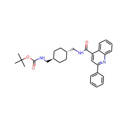 CC(C)(C)OC(=O)NC[C@H]1CC[C@H](CNC(=O)c2cc(-c3ccccc3)nc3ccccc23)CC1 ZINC000101433013