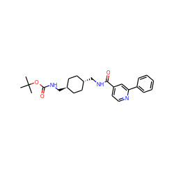 CC(C)(C)OC(=O)NC[C@H]1CC[C@H](CNC(=O)c2ccnc(-c3ccccc3)c2)CC1 ZINC000253732106