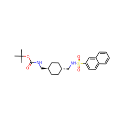 CC(C)(C)OC(=O)NC[C@H]1CC[C@H](CNS(=O)(=O)c2ccc3ccccc3c2)CC1 ZINC000261141071