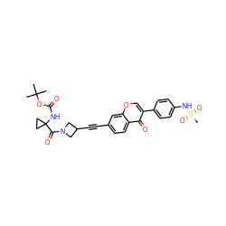 CC(C)(C)OC(=O)NC1(C(=O)N2CC(C#Cc3ccc4c(=O)c(-c5ccc(NS(C)(=O)=O)cc5)coc4c3)C2)CC1 ZINC000169700871