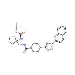 CC(C)(C)OC(=O)NC1(CNC(=O)N2CCC(c3nc(-c4ccc5ccccc5n4)no3)CC2)CCCC1 ZINC000072180728