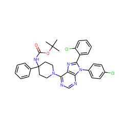 CC(C)(C)OC(=O)NC1(c2ccccc2)CCN(c2ncnc3c2nc(-c2ccccc2Cl)n3-c2ccc(Cl)cc2)CC1 ZINC000095578636