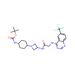 CC(C)(C)OC(=O)NC1CCC(N2CC(NC(=O)CNc3ncnc4ccc(C(F)(F)F)cc34)C2)CC1 ZINC000199137936