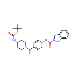 CC(C)(C)OC(=O)NC1CCN(C(=O)c2ccc(NC(=O)N3Cc4ccccc4C3)cc2)CC1 ZINC000200642789