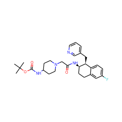 CC(C)(C)OC(=O)NC1CCN(CC(=O)N[C@@H]2CCc3cc(F)ccc3[C@@H]2Cc2cccnc2)CC1 ZINC000029396366