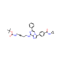 CC(C)(C)OC(=O)NCC#CCCNc1nc(-c2ccccc2)cn2c(-c3ccc(C(=O)NC4CC4)cc3)cnc12 ZINC000143246394