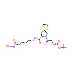 CC(C)(C)OC(=O)NCC(=O)N1CC2(C[C@H]1C(=O)NCCCCCC(=O)NO)SCCS2 ZINC000072126960