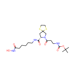 CC(C)(C)OC(=O)NCCC(=O)N1CC2(C[C@H]1C(=O)NCCCCCC(=O)NO)SCCS2 ZINC000072126980