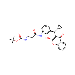 CC(C)(C)OC(=O)NCCC(=O)Nc1cccc([C@H](c2c(O)oc3ccccc3c2=O)C2CC2)c1 ZINC000013743239