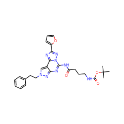 CC(C)(C)OC(=O)NCCCC(=O)Nc1nc2nn(CCc3ccccc3)cc2c2nc(-c3ccco3)nn12 ZINC000028117050