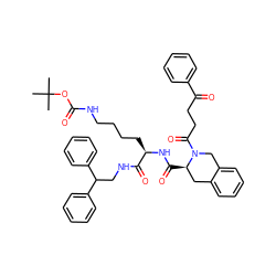 CC(C)(C)OC(=O)NCCCC[C@@H](NC(=O)[C@@H]1Cc2ccccc2CN1C(=O)CCC(=O)c1ccccc1)C(=O)NCC(c1ccccc1)c1ccccc1 ZINC000653733744