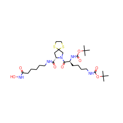 CC(C)(C)OC(=O)NCCCC[C@H](NC(=O)OC(C)(C)C)C(=O)N1CC2(C[C@H]1C(=O)NCCCCCC(=O)NO)SCCS2 ZINC000072127520