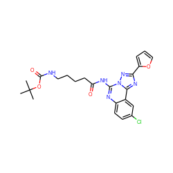 CC(C)(C)OC(=O)NCCCCC(=O)Nc1nc2ccc(Cl)cc2c2nc(-c3ccco3)nn12 ZINC000013672436