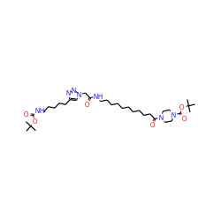 CC(C)(C)OC(=O)NCCCCCc1cn(CC(=O)NCCCCCCCCCCC(=O)N2CCN(C(=O)OC(C)(C)C)CC2)nn1 ZINC000072155039