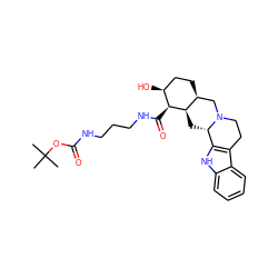 CC(C)(C)OC(=O)NCCCNC(=O)[C@H]1[C@@H](O)CC[C@H]2CN3CCc4c([nH]c5ccccc45)[C@@H]3C[C@H]21 ZINC000028525604