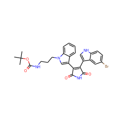 CC(C)(C)OC(=O)NCCCn1cc(C2=C(c3c[nH]c4ccc(Br)cc34)C(=O)NC2=O)c2ccccc21 ZINC000029125225