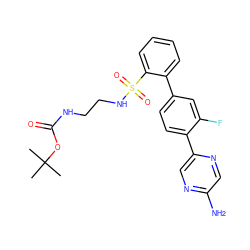 CC(C)(C)OC(=O)NCCNS(=O)(=O)c1ccccc1-c1ccc(-c2cnc(N)cn2)c(F)c1 ZINC000218627853