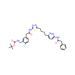 CC(C)(C)OC(=O)NCc1cc(CC(=O)Nc2nnc(CCCCc3ccc(NC(=O)Cc4ccccc4)nn3)s2)ccc1F ZINC000169698406