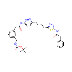 CC(C)(C)OC(=O)NCc1cccc(CC(=O)Nc2ccc(CCCCc3nnc(NC(=O)Cc4ccccc4)s3)nn2)c1 ZINC000169698263