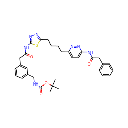 CC(C)(C)OC(=O)NCc1cccc(CC(=O)Nc2nnc(CCCCc3ccc(NC(=O)Cc4ccccc4)nn3)s2)c1 ZINC000169698233