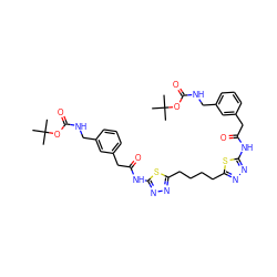 CC(C)(C)OC(=O)NCc1cccc(CC(=O)Nc2nnc(CCCCc3nnc(NC(=O)Cc4cccc(CNC(=O)OC(C)(C)C)c4)s3)s2)c1 ZINC000169698215