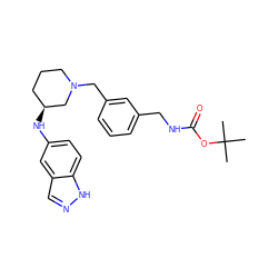 CC(C)(C)OC(=O)NCc1cccc(CN2CCC[C@H](Nc3ccc4[nH]ncc4c3)C2)c1 ZINC000114336918