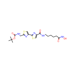 CC(C)(C)OC(=O)NCc1nc(-c2nc(C(=O)NCCCCCC(=O)NO)cs2)cs1 ZINC000147377165