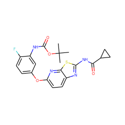 CC(C)(C)OC(=O)Nc1cc(Oc2ccc3nc(NC(=O)C4CC4)sc3n2)ccc1F ZINC000084713368