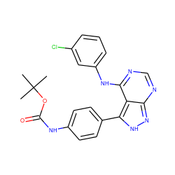 CC(C)(C)OC(=O)Nc1ccc(-c2[nH]nc3ncnc(Nc4cccc(Cl)c4)c23)cc1 ZINC000013766068