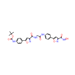 CC(C)(C)OC(=O)Nc1ccc(-c2cc(C(=O)NCC(=O)Nc3ccc(-c4cc(C(=O)NO)no4)cc3)no2)cc1 ZINC000044404068