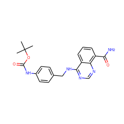 CC(C)(C)OC(=O)Nc1ccc(CNc2ncnc3c(C(N)=O)cccc23)cc1 ZINC000114342624