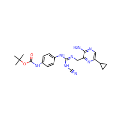 CC(C)(C)OC(=O)Nc1ccc(N/C(=N/Cc2nc(C3CC3)cnc2N)NC#N)cc1 ZINC000473158386