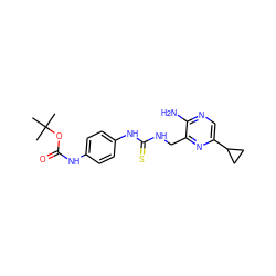 CC(C)(C)OC(=O)Nc1ccc(NC(=S)NCc2nc(C3CC3)cnc2N)cc1 ZINC000071295552