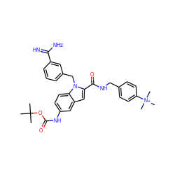 CC(C)(C)OC(=O)Nc1ccc2c(c1)cc(C(=O)NCc1ccc([N+](C)(C)C)cc1)n2Cc1cccc(C(=N)N)c1 ZINC000026659124