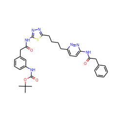 CC(C)(C)OC(=O)Nc1cccc(CC(=O)Nc2nnc(CCCCc3ccc(NC(=O)Cc4ccccc4)nn3)s2)c1 ZINC000169698296